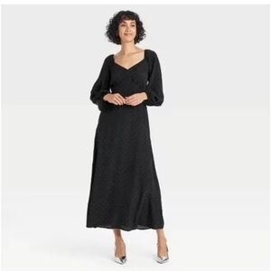 A New Day Crepe Long Sleeve Midi A Line Dress Black White Polka Dot XXL NWT